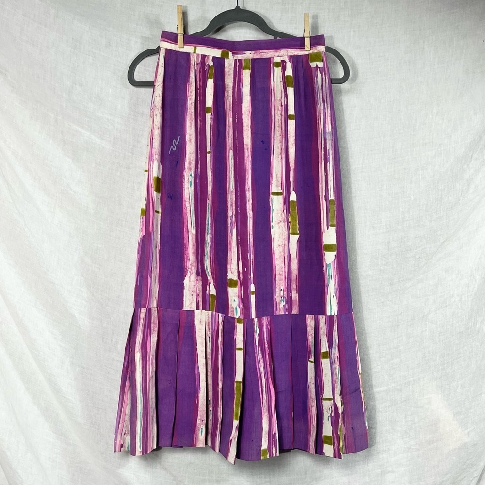 Handmade‎ Tiered Midi Skirt Sz Small Painted Artsy Boho Bohemian Purple Pleated
